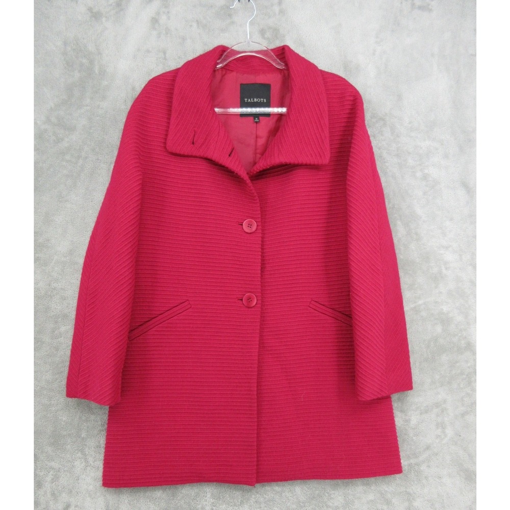 Talbots Coat Womens Size 10 Wool Ribbed Texture Button Front Quiet Luxury Pink